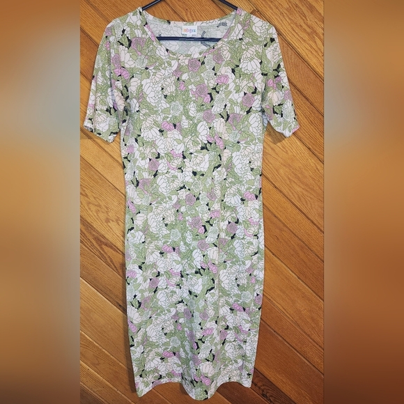 Lularoe Green, Pink, And Cream Floral Print Julia Bodycon Medium Dress - Picture 1 of 14